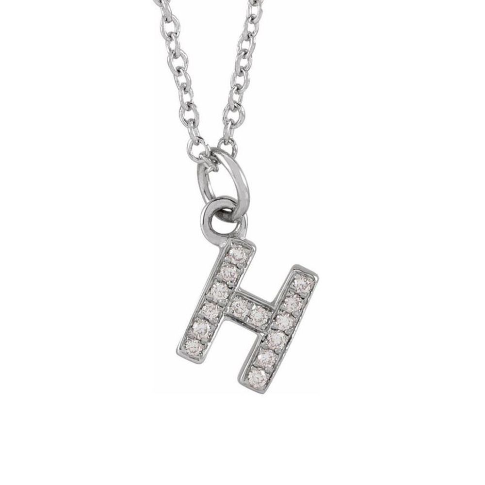 14K White Gold .05 CTW Diamond Tiny Initial H Necklace, 16-18 Inch